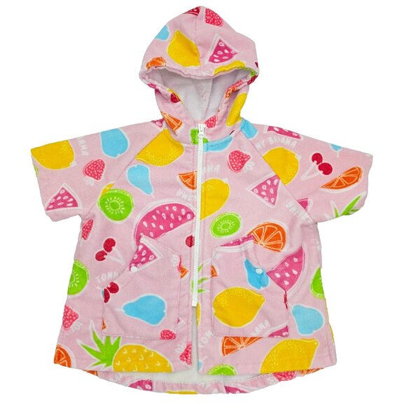 Tommy Bahama Terry Cloth Swim Cover Up Girls S/M 3-6 Pink Fruits Hoodie Beach - Picture 1 of 8
